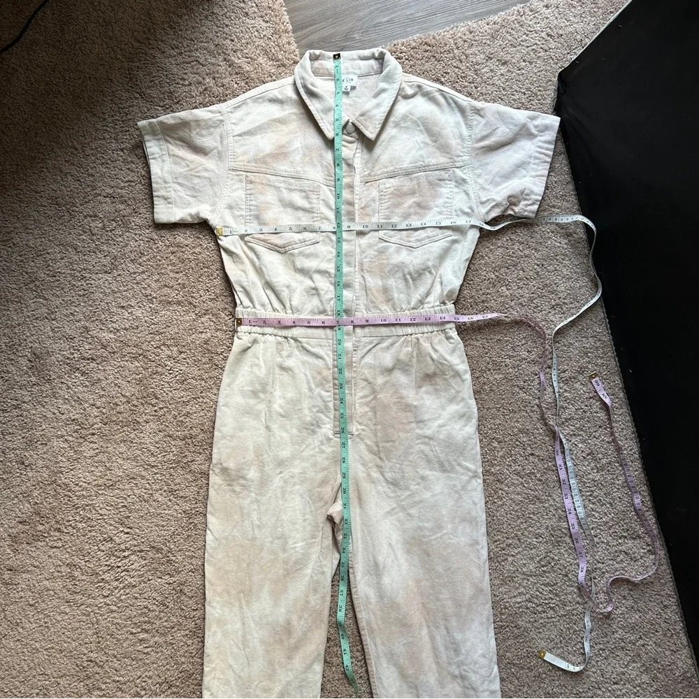 Le Lis Collection Ribbed Tie Dye Cream White Mulitcolor Cotton Jumpsuit Medium - Picture 7 of 11